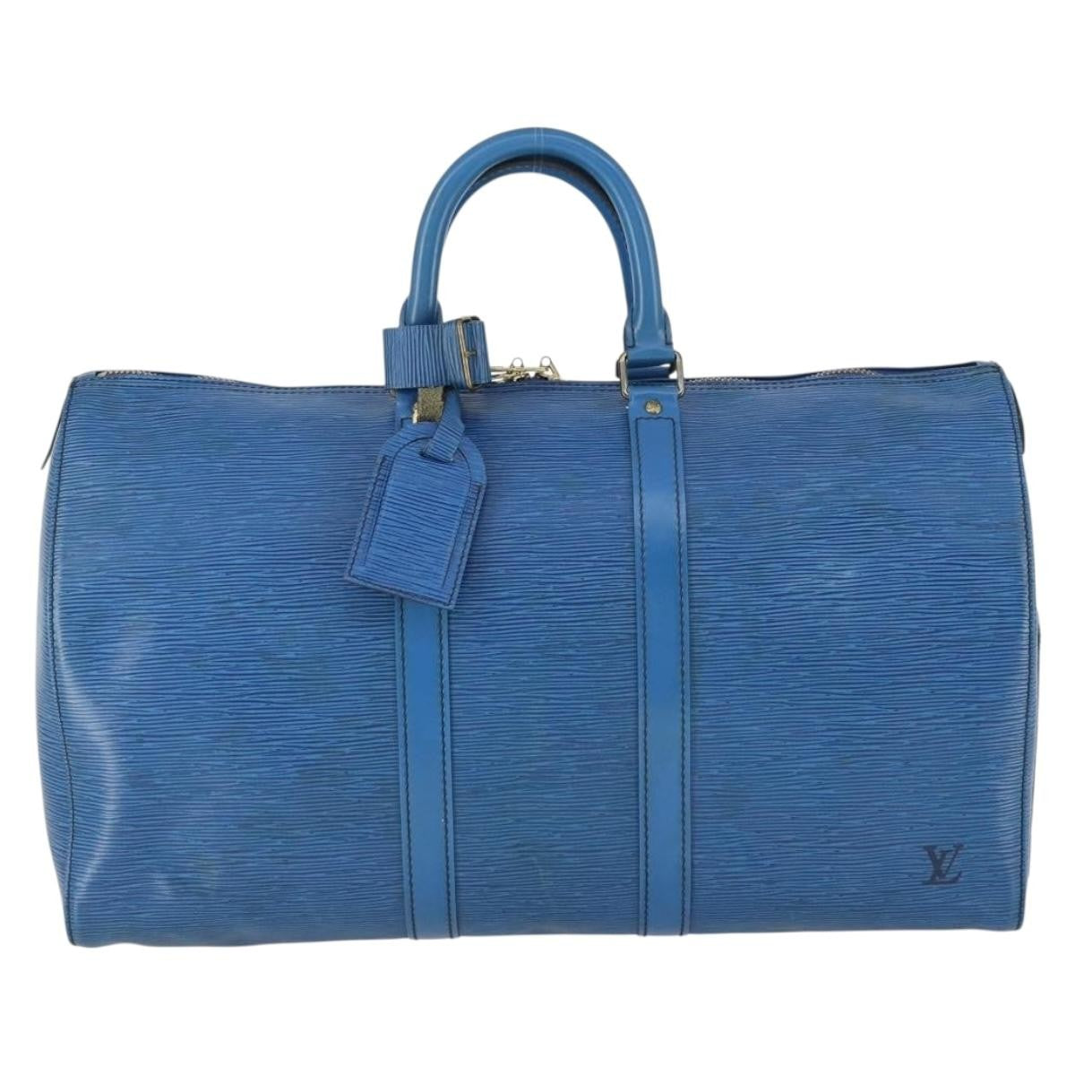 Louis Vuitton Keepall Bag Epi Leather, BLUE, LEATHER, Travel bag