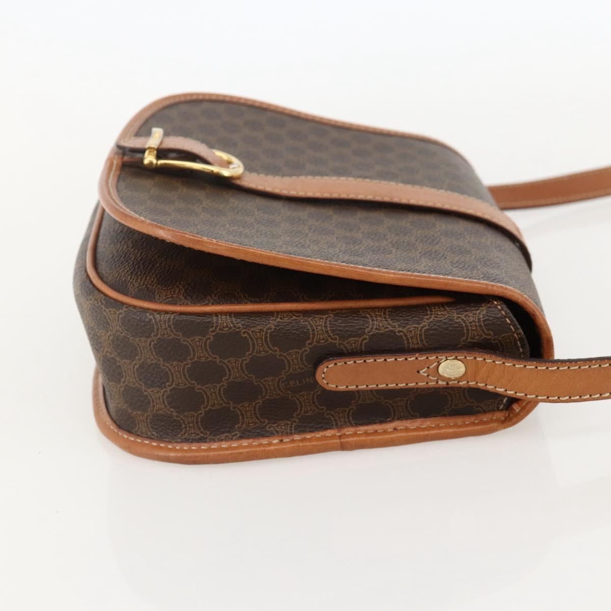 Celine Vintage Macadam Shoulder Bag Canvas and Leather, Brown, PVC, Shoulder Bag