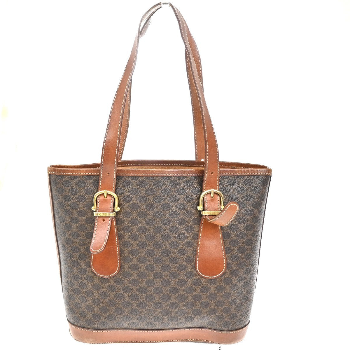 Celine Vintage Macadam Tote bag Canvas and Leather, BROWN, PVC, Tote bag