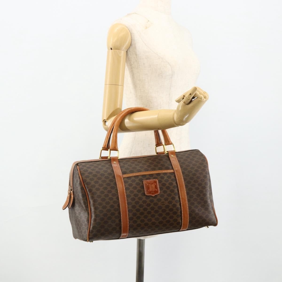 Celine Vintage Macadam Boston bag Canvas and Leather, Brown, Canvas, Travel Bag