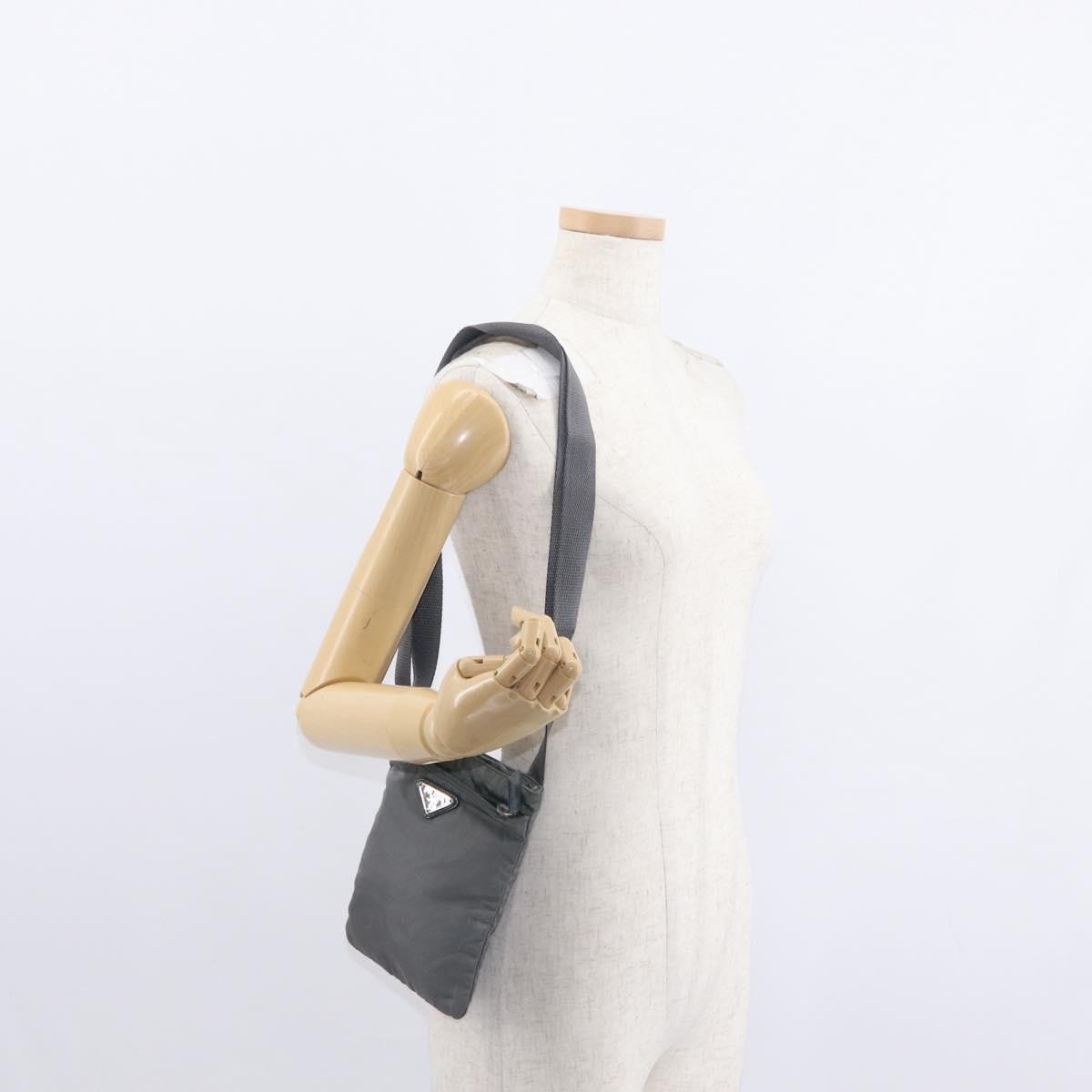 Prada Front Zip Convertible Flat Messenger Tessuto with Leather, GRAY, NYLON, Shoulder bag