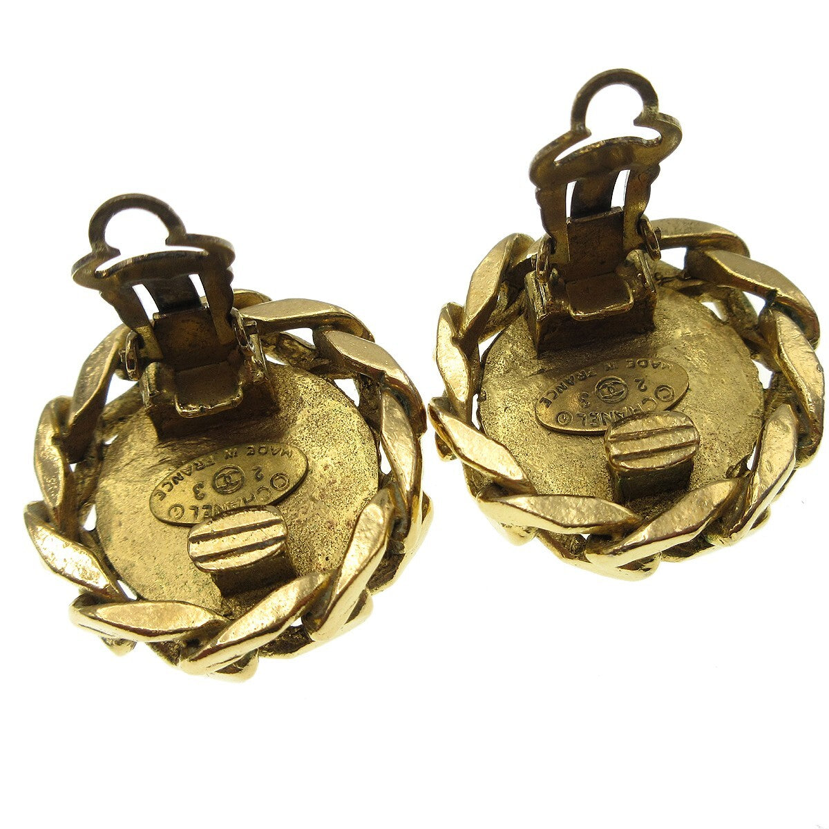 Chanel CC Button Clip-On Earrings Metal with Faux Pearl, GOLD, GOLD_PLATED, Earrings