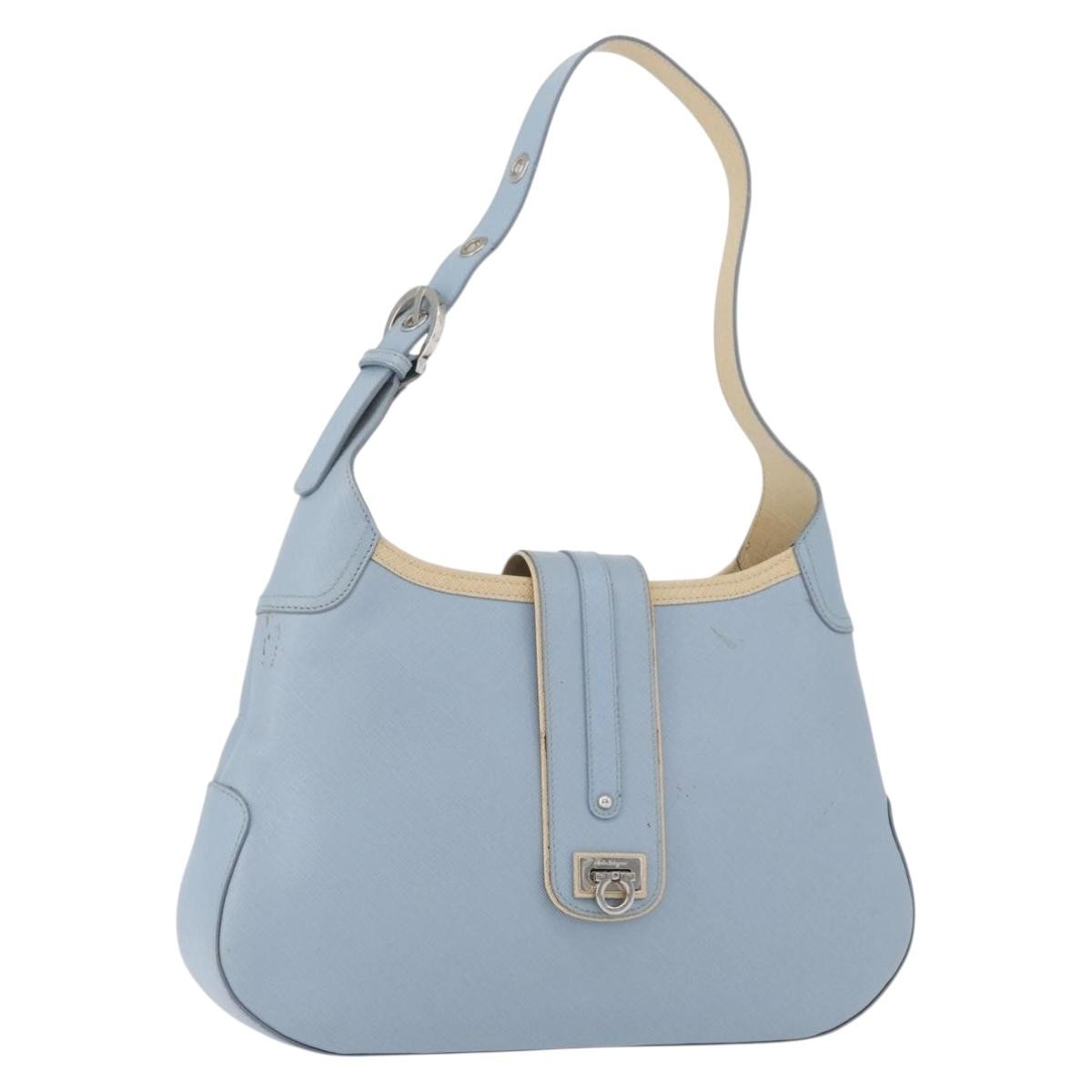 Salvatore Ferragamo Gancini Shoulder Bag Leather, BLUE, LEATHER, Shoulder bag