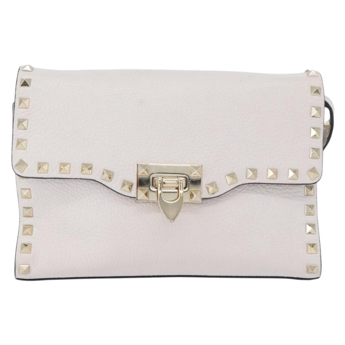 Valentino Garavani Rockstud Flip Lock Flap Bag Leather, WHITE, LEATHER, Shoulder bag