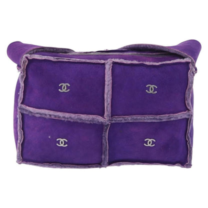 Chanel CC Logo Shoulder Bag Shearling and Suede, PURPLE, SUEDE, Shoulder bag