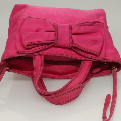 Prada Logo Bow Convertible Tote Tessuto with Leather, PINK, NYLON, Tote bag
