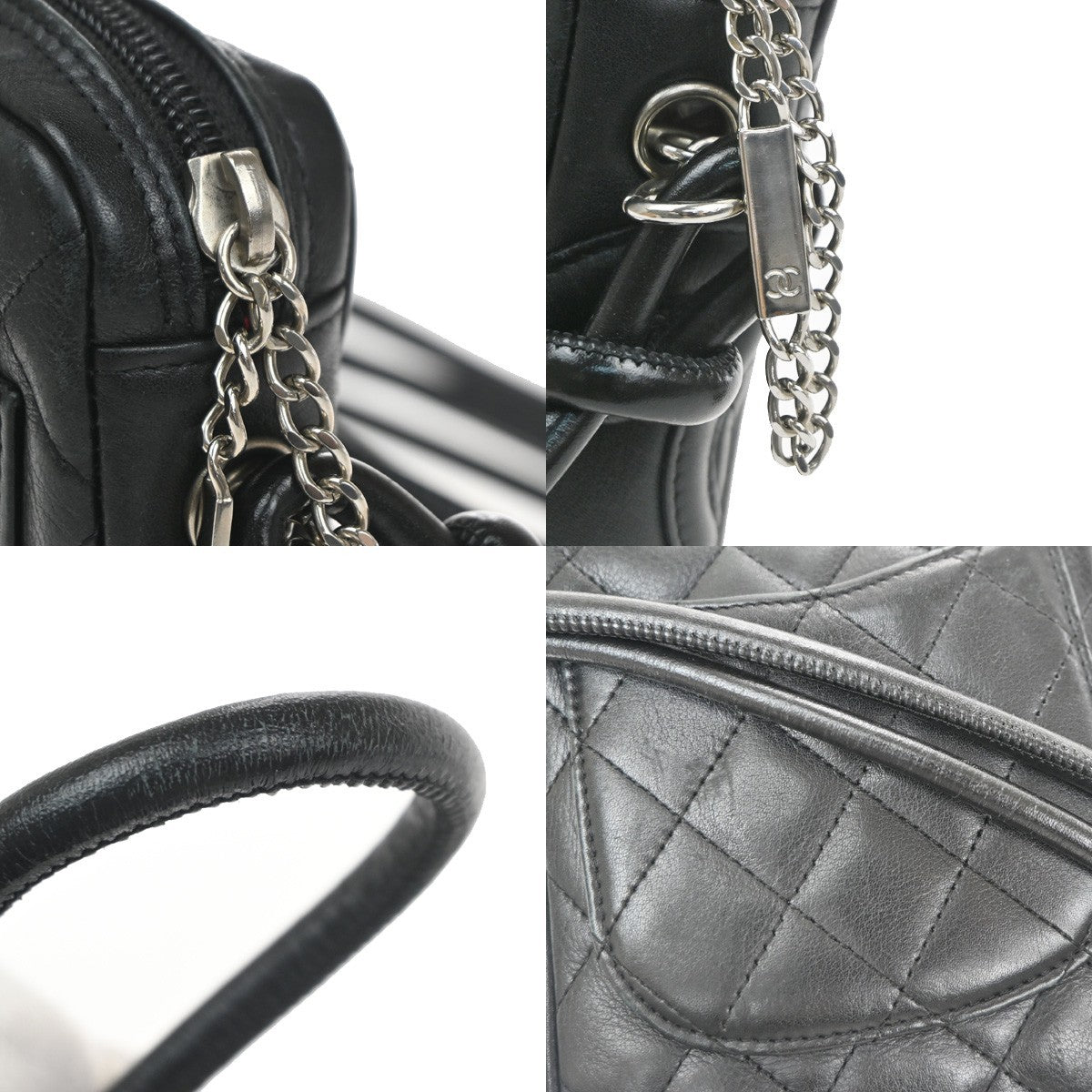 Chanel Cambon Pochette Quilted Leather, Black, Leather, Shoulder Bag