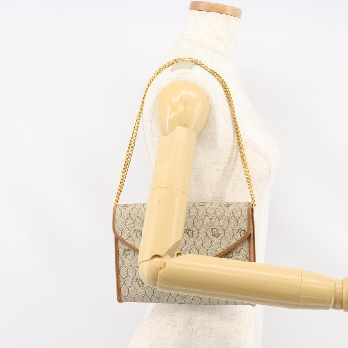 Christian Dior Vintage Honeycomb chain Canvas, BEIGE, CANVAS, Shoulder bag