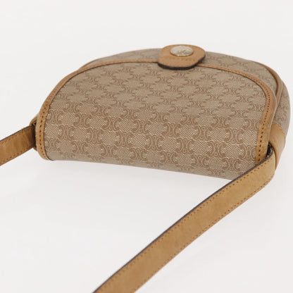 Celine Vintage Macadam Shoulder Bag Canvas and Leather, BEIGE, CANVAS, Shoulder bag