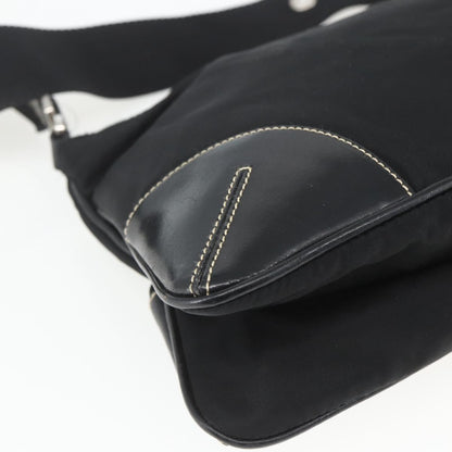 Prada Belted Shoulder Bag Tessuto with Leather, BLACK, NYLON, Shoulder bag