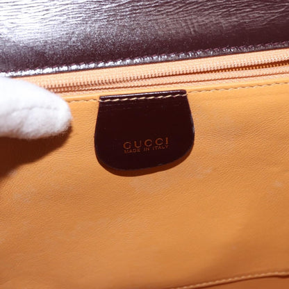 Gucci Vintage Lady Lock Top Handle Bag Leather, BURGUNDY, LEATHER, Handbag