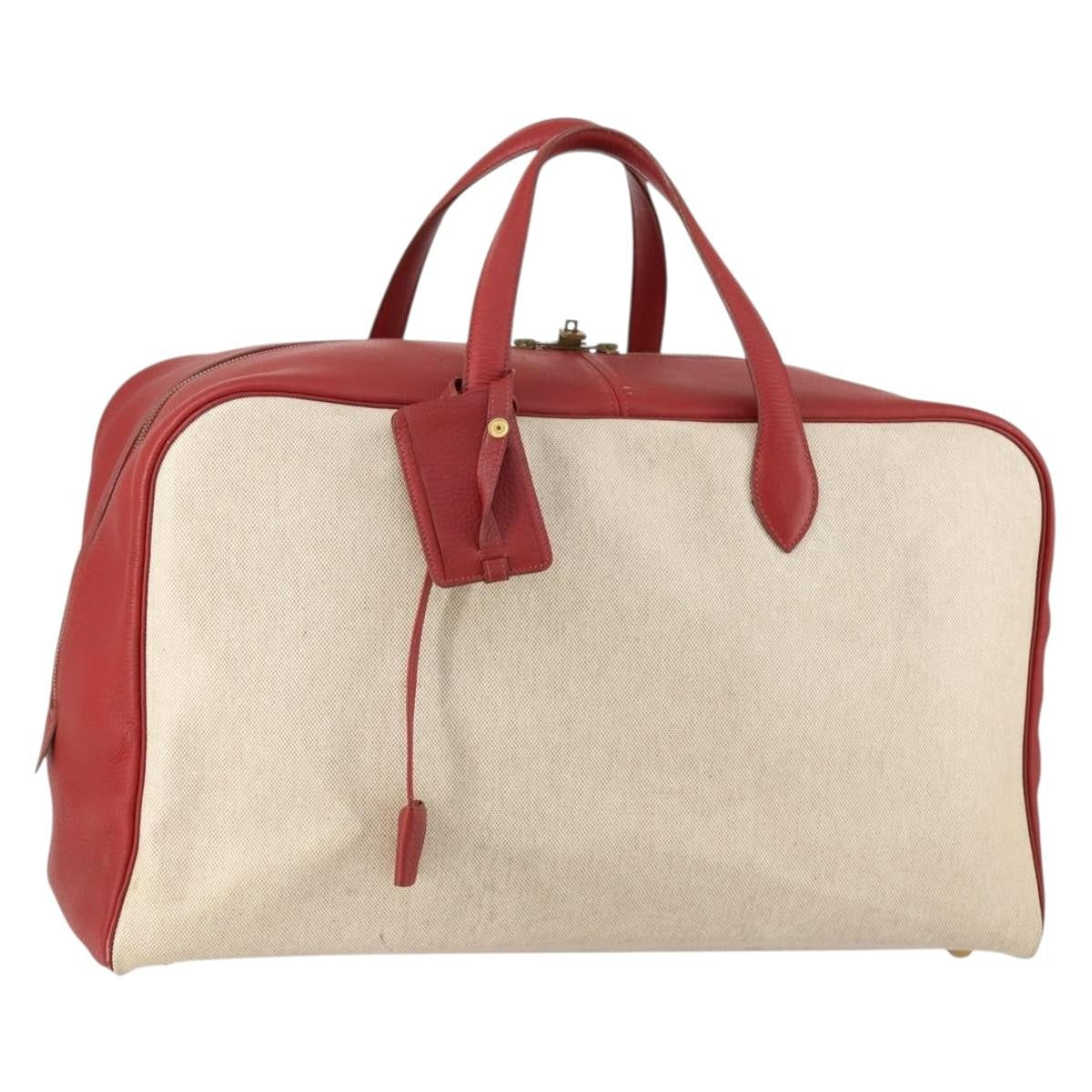 Hermes Victoria Travel Bag Toile, BEIGE, CANVAS, Travel bag