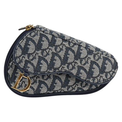 Christian Dior Saddle Zip Pouch Diorissimo Canvas, NAVY, CANVAS, Clutche & pouche