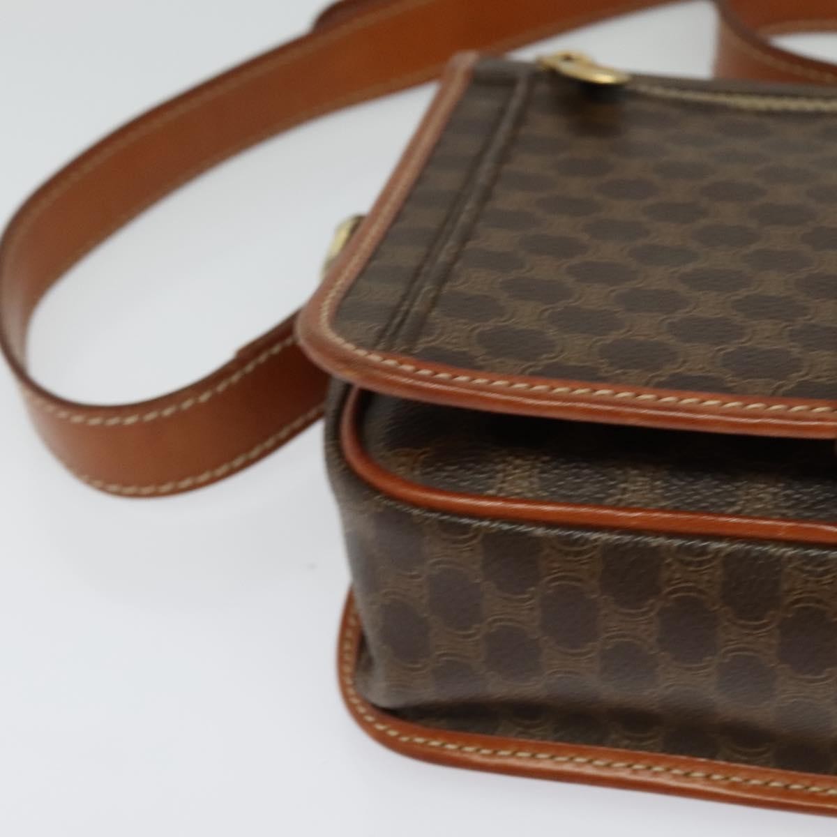 Celine Vintage Macadam Shoulder Bag Canvas and Leather, Brown, Canvas, Shoulder Bag