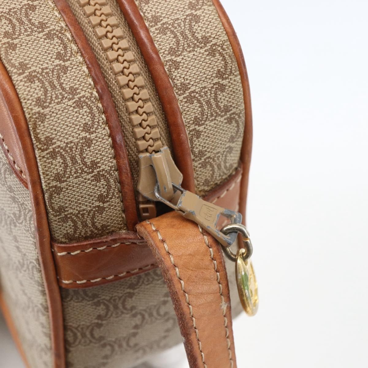 Celine Vintage Macadam Shoulder Bag Canvas and Leather, BEIGE, CANVAS, Shoulder bag