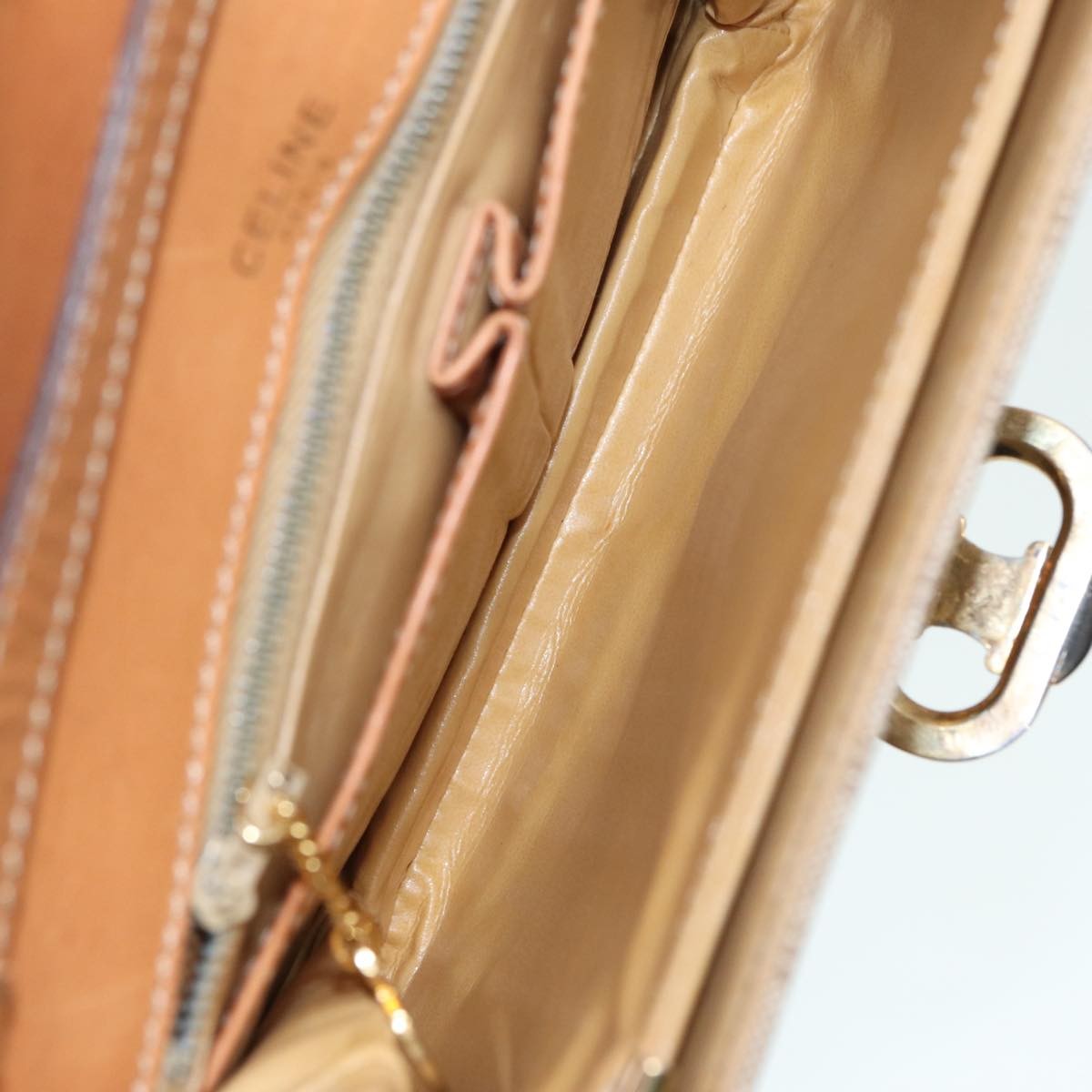 Celine Vintage Macadam Shoulder Bag Canvas and Leather, BEIGE, CANVAS, Shoulder bag