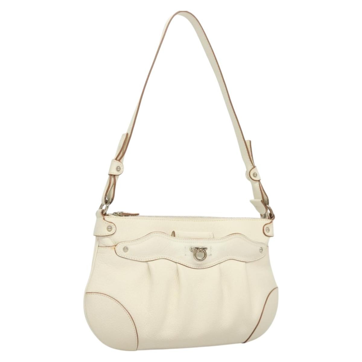 Salvatore Ferragamo Gancini Shoulder Bag Leather, WHITE, LEATHER, Shoulder bag