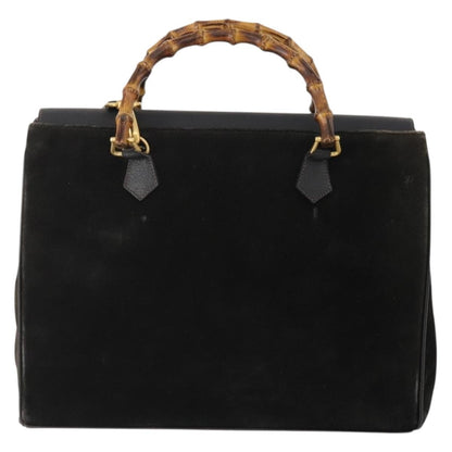 Gucci Vintage Diana Bamboo Top Handle Tote Ostrich, Black, Suede, Tote Bag
