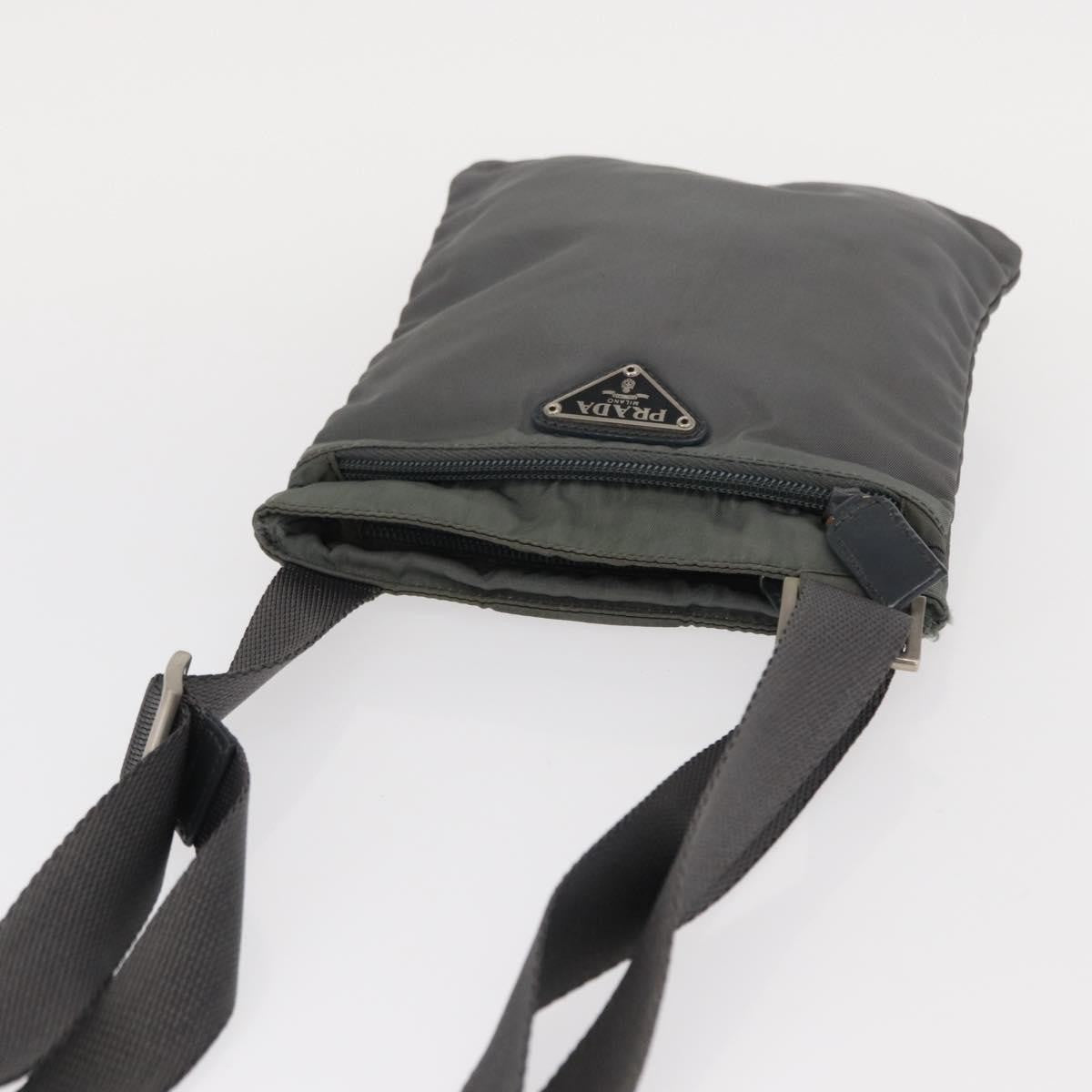 Prada Front Zip Convertible Flat Messenger Tessuto with Leather, GRAY, NYLON, Shoulder bag