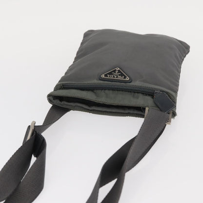 Prada Front Zip Convertible Flat Messenger Tessuto with Leather, GRAY, NYLON, Shoulder bag