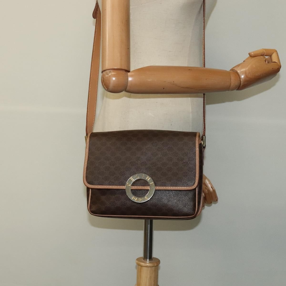 Celine Vintage Macadam Circle Logo Shoulder Bag Canvas and Leather, BROWN, CANVAS, Shoulder bag