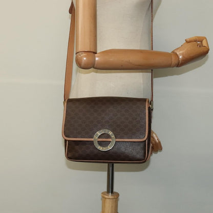 Celine Vintage Macadam Circle Logo Shoulder Bag Canvas and Leather, BROWN, CANVAS, Shoulder bag