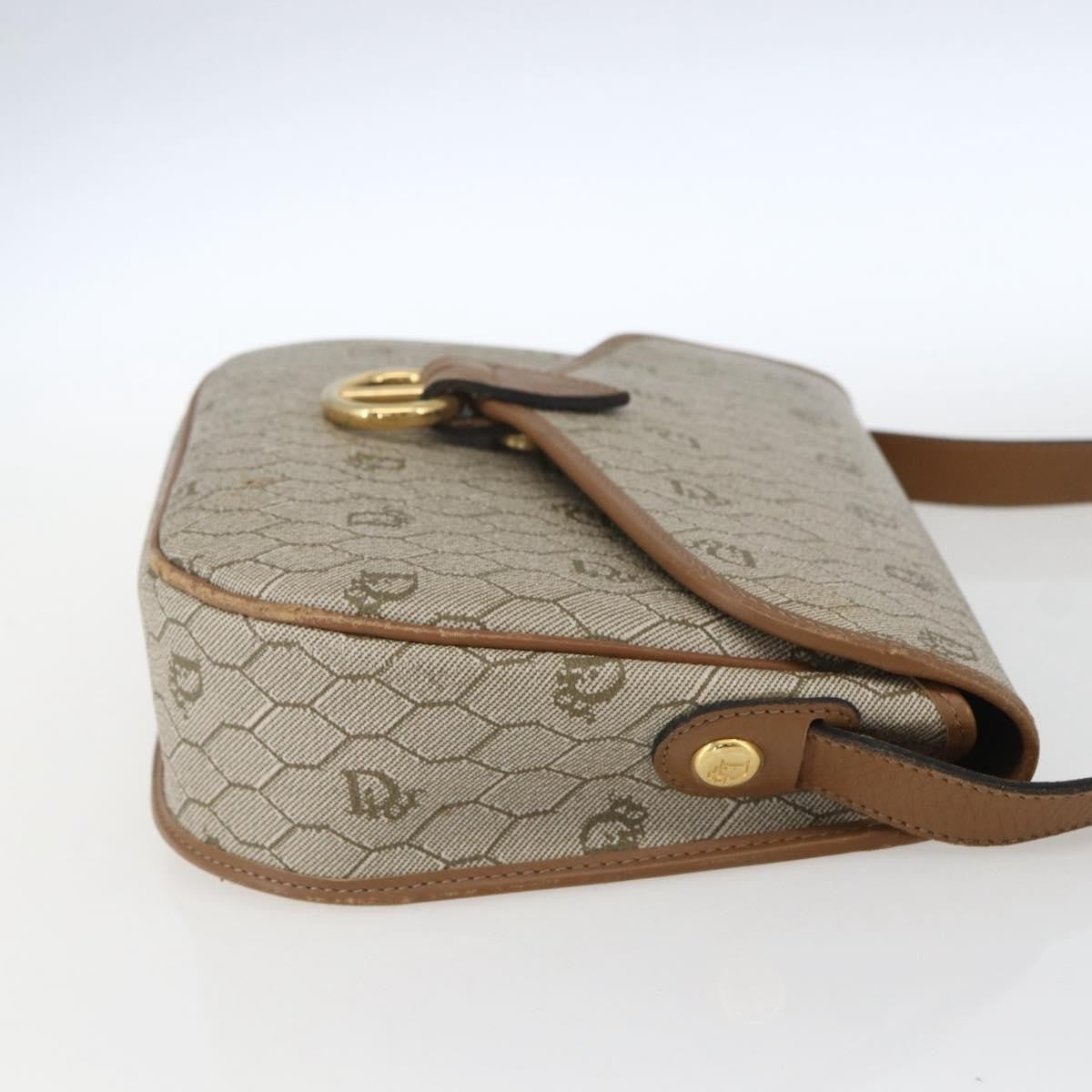 Christian Dior Vintage Honeycomb Shoulder Bag Canvas and Leather, BEIGE, CANVAS, Shoulder bag