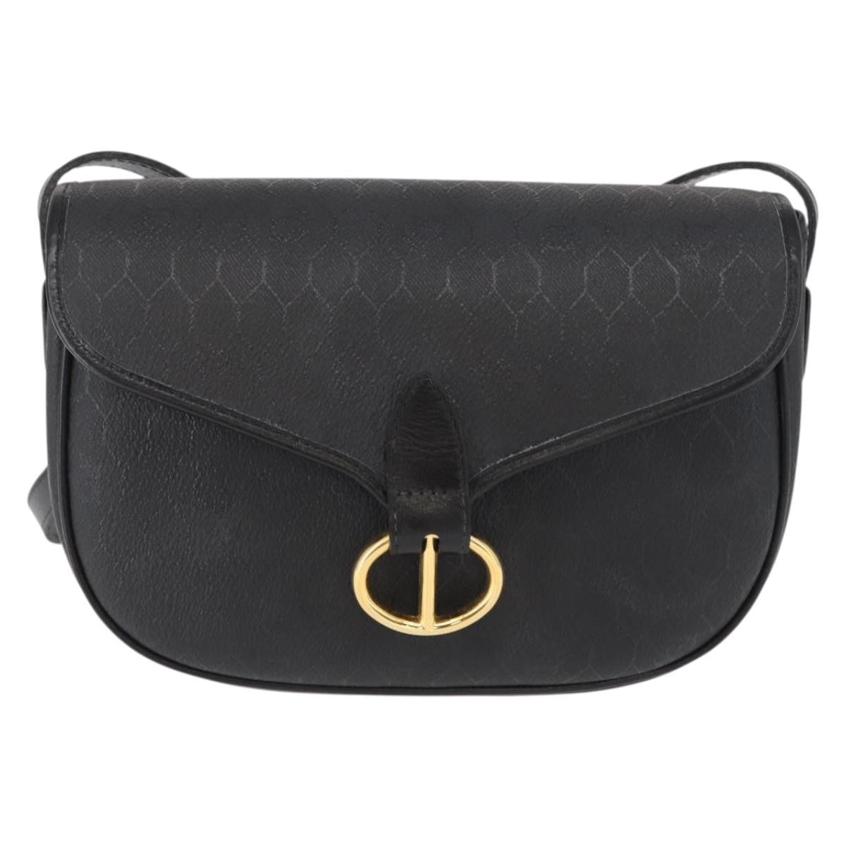 Christian Dior Vintage Honeycomb Flap Crossbody Bag Coated Canvas, BLACK, CANVAS, Shoulder bag