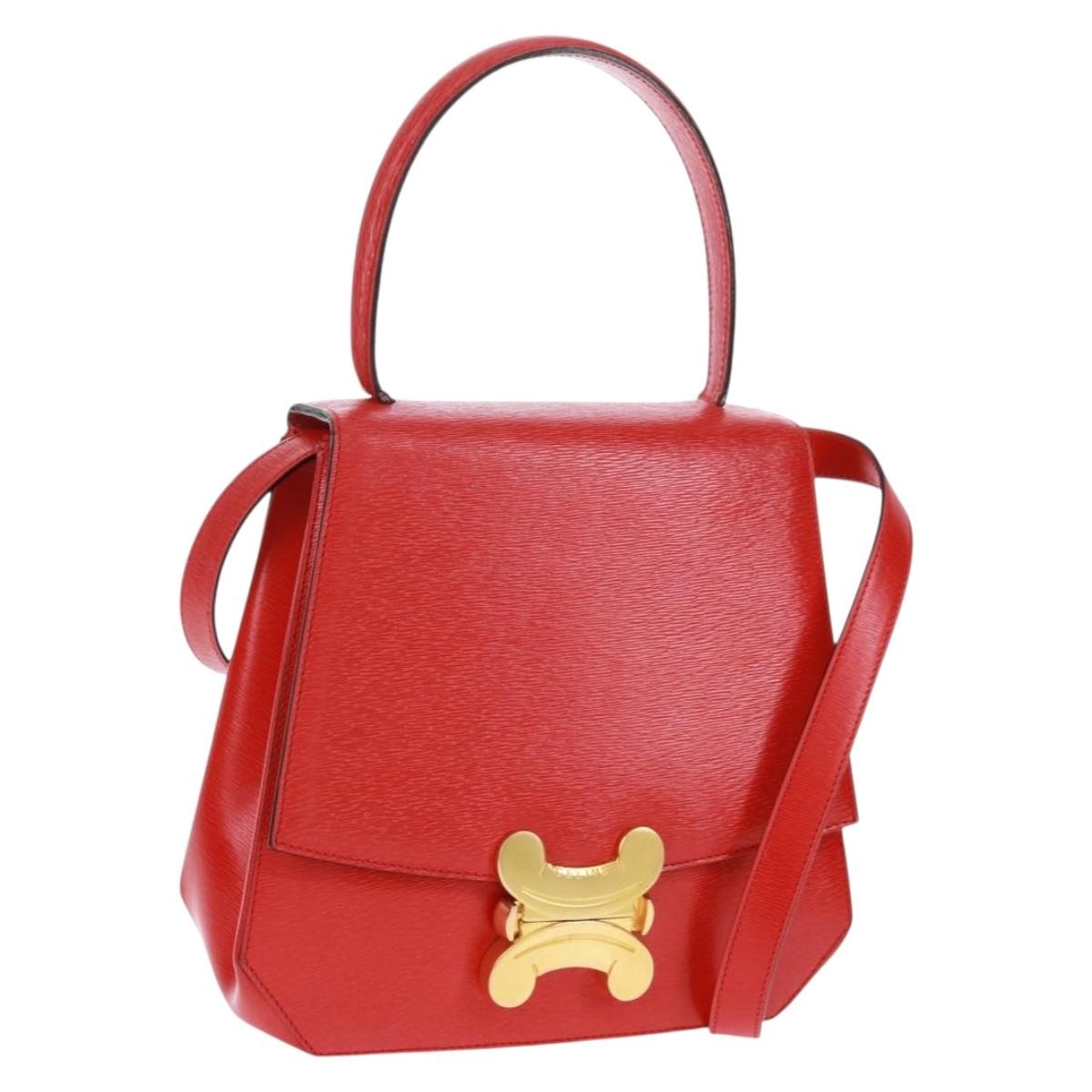 Celine Vintage Triomphe Flap Bag Leather, RED, LEATHER, Shoulder bag