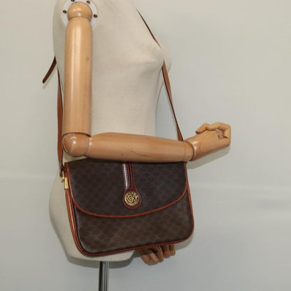 Celine Vintage Macadam Shoulder Bag Canvas and Leather, Brown, Canvas, Shoulder Bag