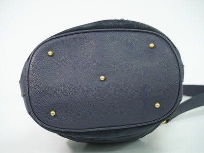 Gucci Bamboo Drawstring Shoulder Bag Suede, NAVY, SUEDE, Handbag