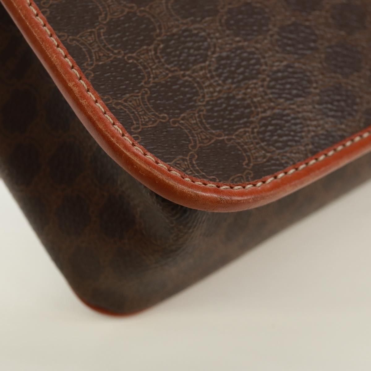 Celine Vintage Macadam Circle Logo Shoulder Bag Canvas and Leather, BROWN, CANVAS, Shoulder bag