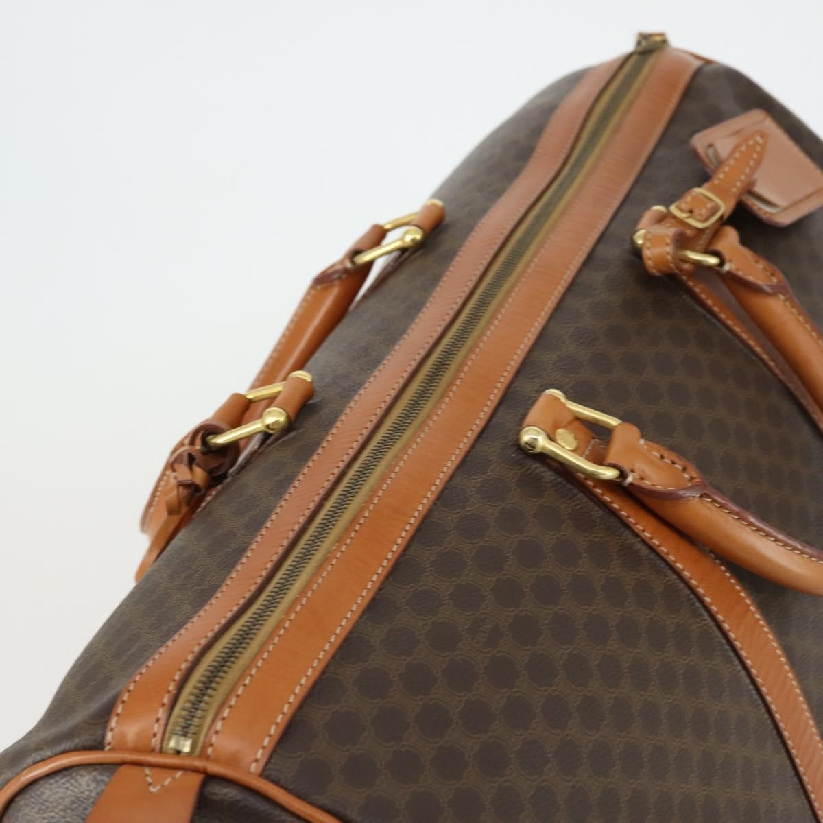 Celine Vintage Duffle Bag Macadam Coated Canvas, BROWN, PVC, Travel bag