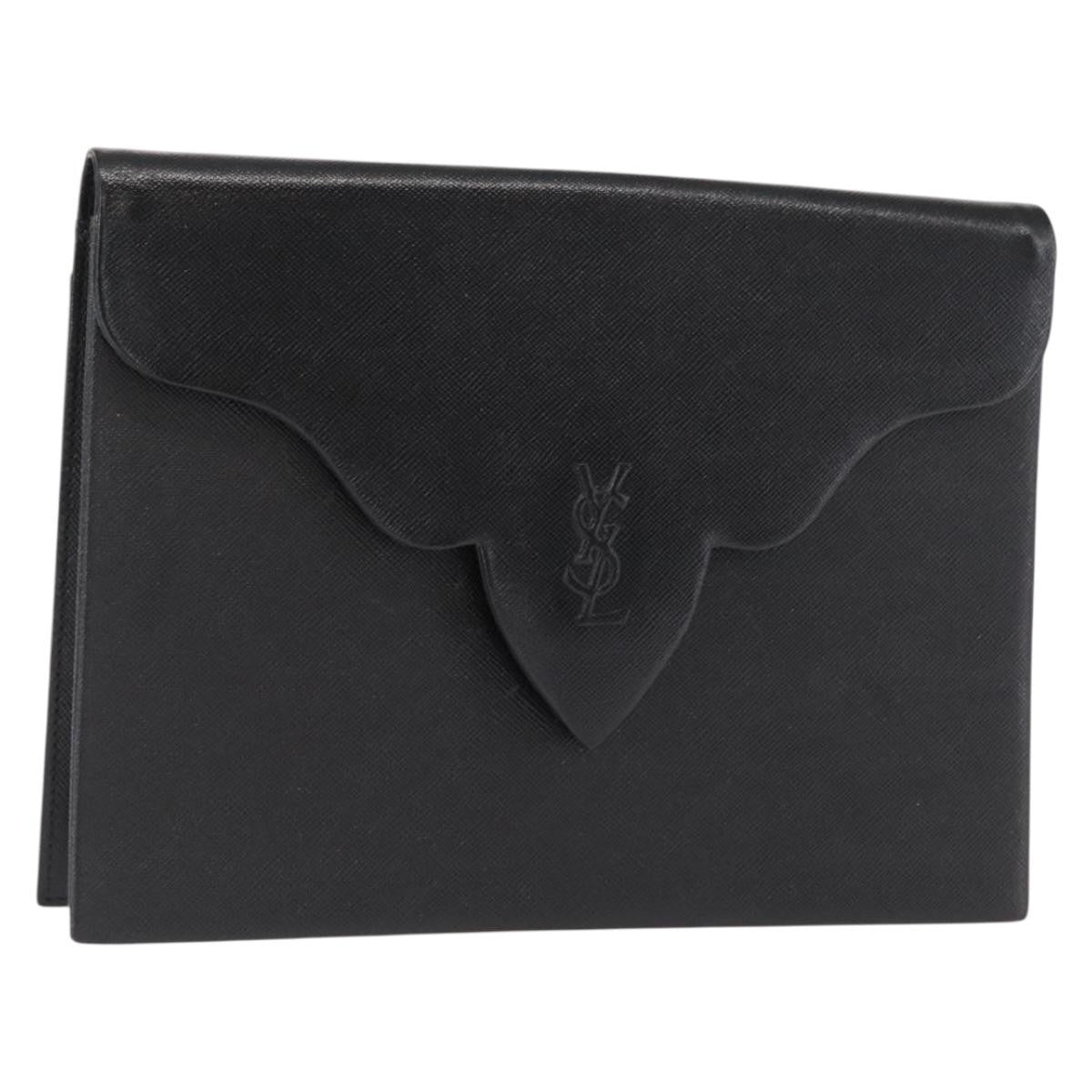 Saint Laurent Vintage Pouch Leather, BLACK, LEATHER, Clutche & pouche