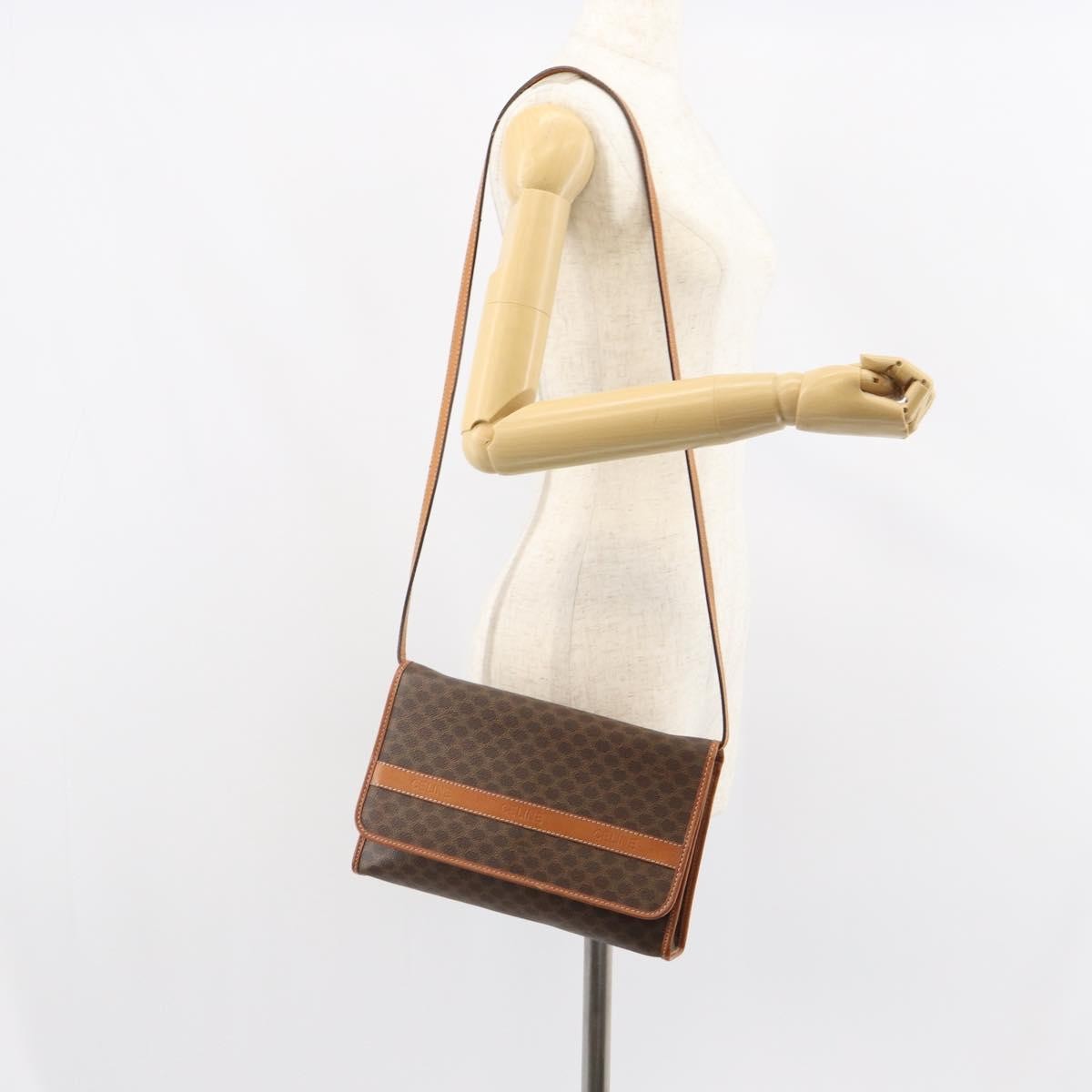 Celine Vintage Macadam Shoulder Bag Canvas and Leather, BROWN, CANVAS, Shoulder bag