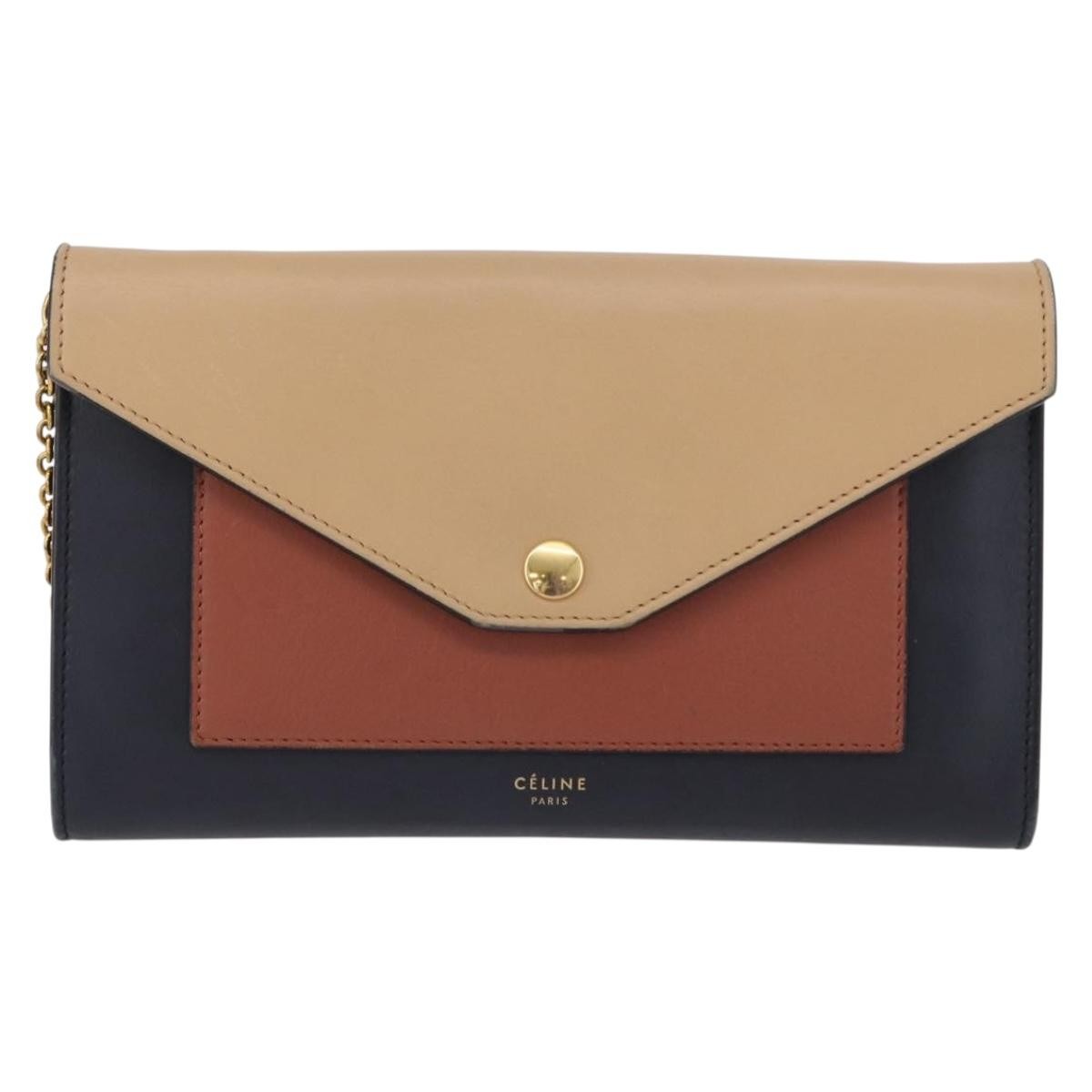 Celine Pocket Envelope Wallet on Chain Leather, MULTICOLOUR, LEATHER, Clutche & pouche