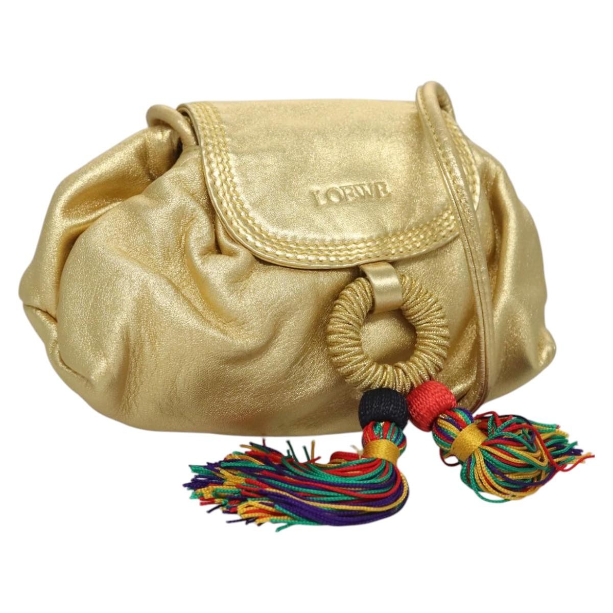 Loewe Vintage Crossbody Leather, GOLD, LEATHER, Shoulder bag