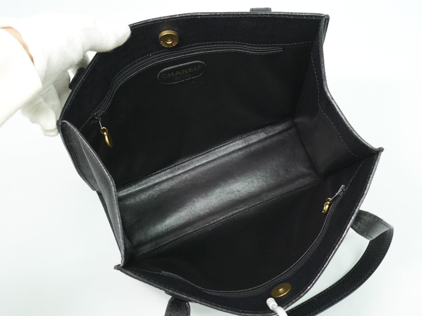 Chanel Vintage Logo Tote Leather, BLACK, LEATHER, Tote bag