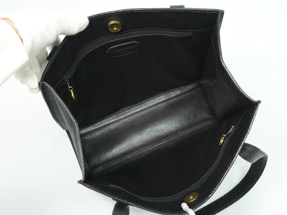 Chanel Vintage Logo Tote Leather, BLACK, LEATHER, Tote bag
