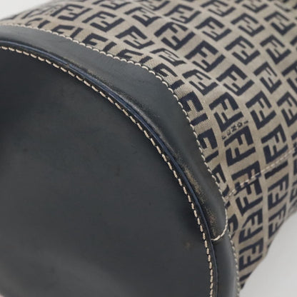Fendi FF Logo Mon Tresor Bucket Bag Printed Shearling with Leather, NAVY, CANVAS, Shoulder bag