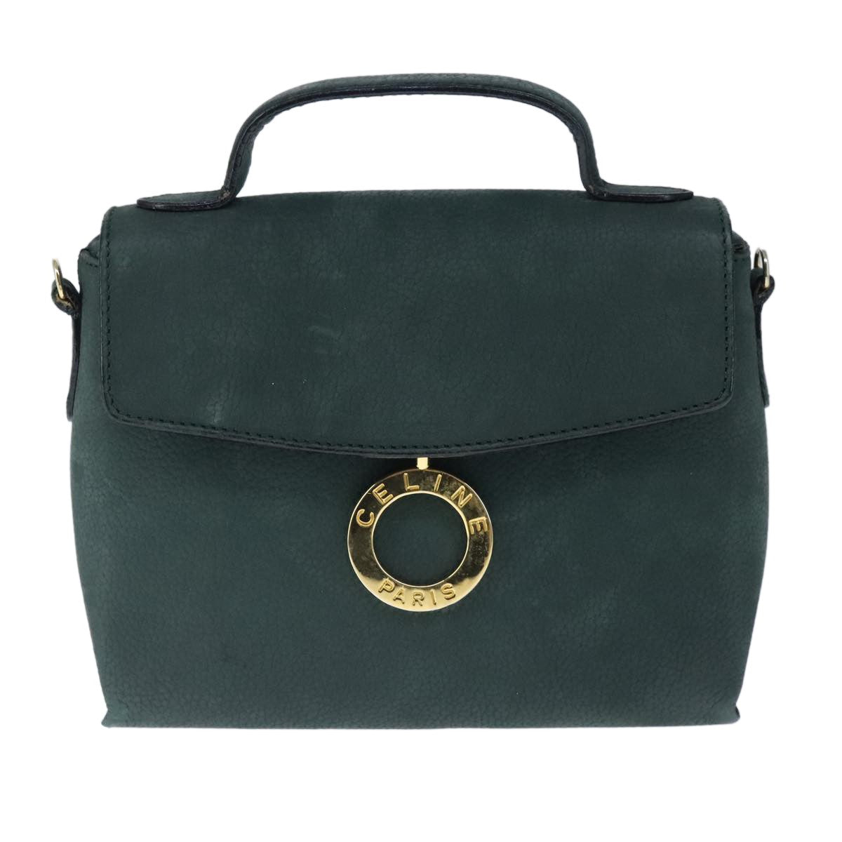 Celine Circle Logo Handbag Leather, GREEN, LEATHER, Handbag
