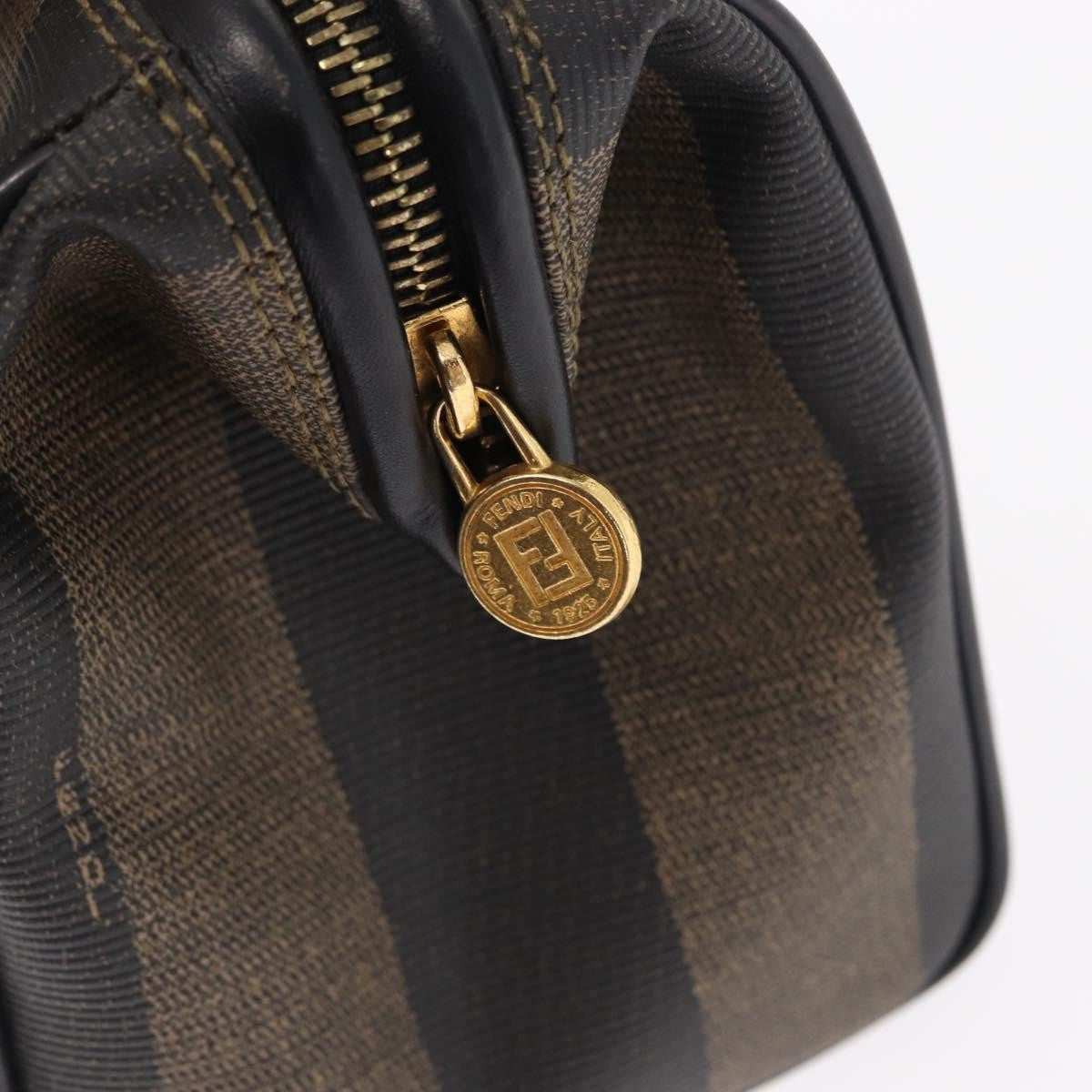 Fendi Vintage Pequin Convertible Boston Bag Coated Canvas, BROWN, CANVAS, Travel bag