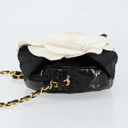 Chanel Vintage Camellia Round Evening Bag Lambskin and Satin, BLACK, PATENT_LEATHER, Clutche & pouche