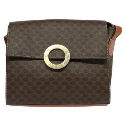 Celine Vintage Macadam Circle Logo Shoulder Bag Canvas and Leather, Brown, Canvas, Shoulder Bag