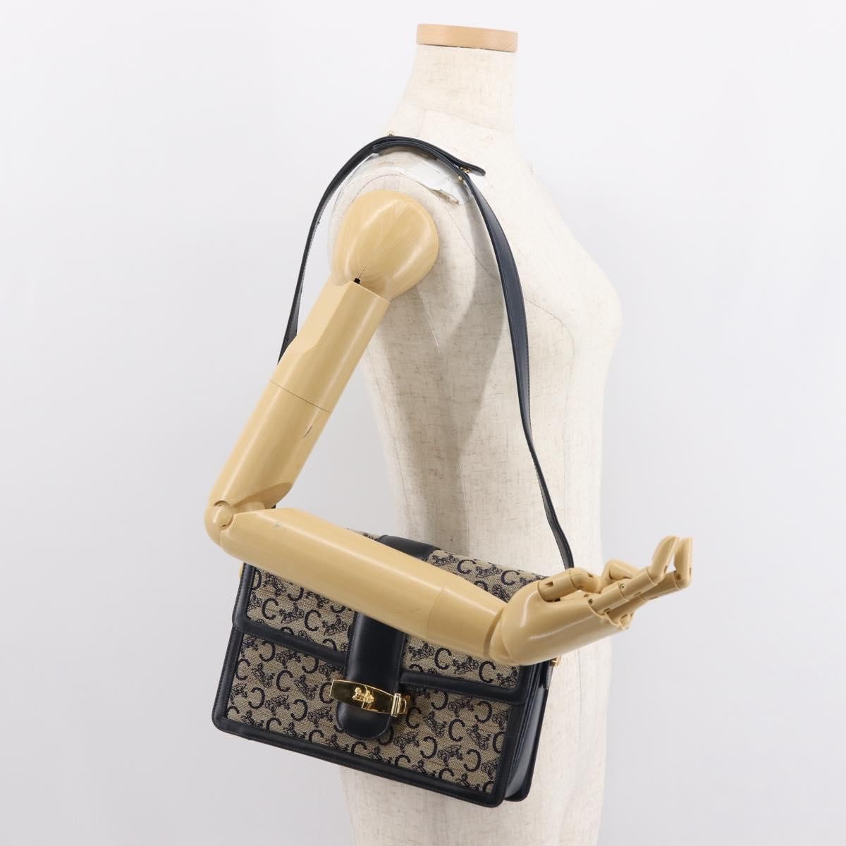 Celine C Sulky Shoulder bag Canvas and Leather, NAVY, CANVAS, Shoulder bag