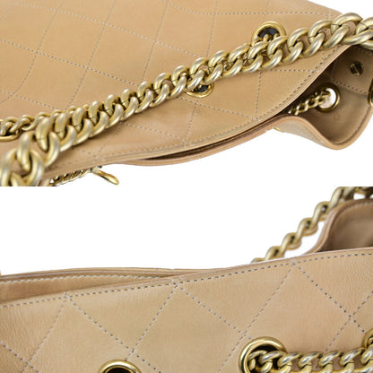 Chanel On My Shoulder Drawstring Bag Quilted Calfskin, BEIGE, LEATHER, Shoulder bag