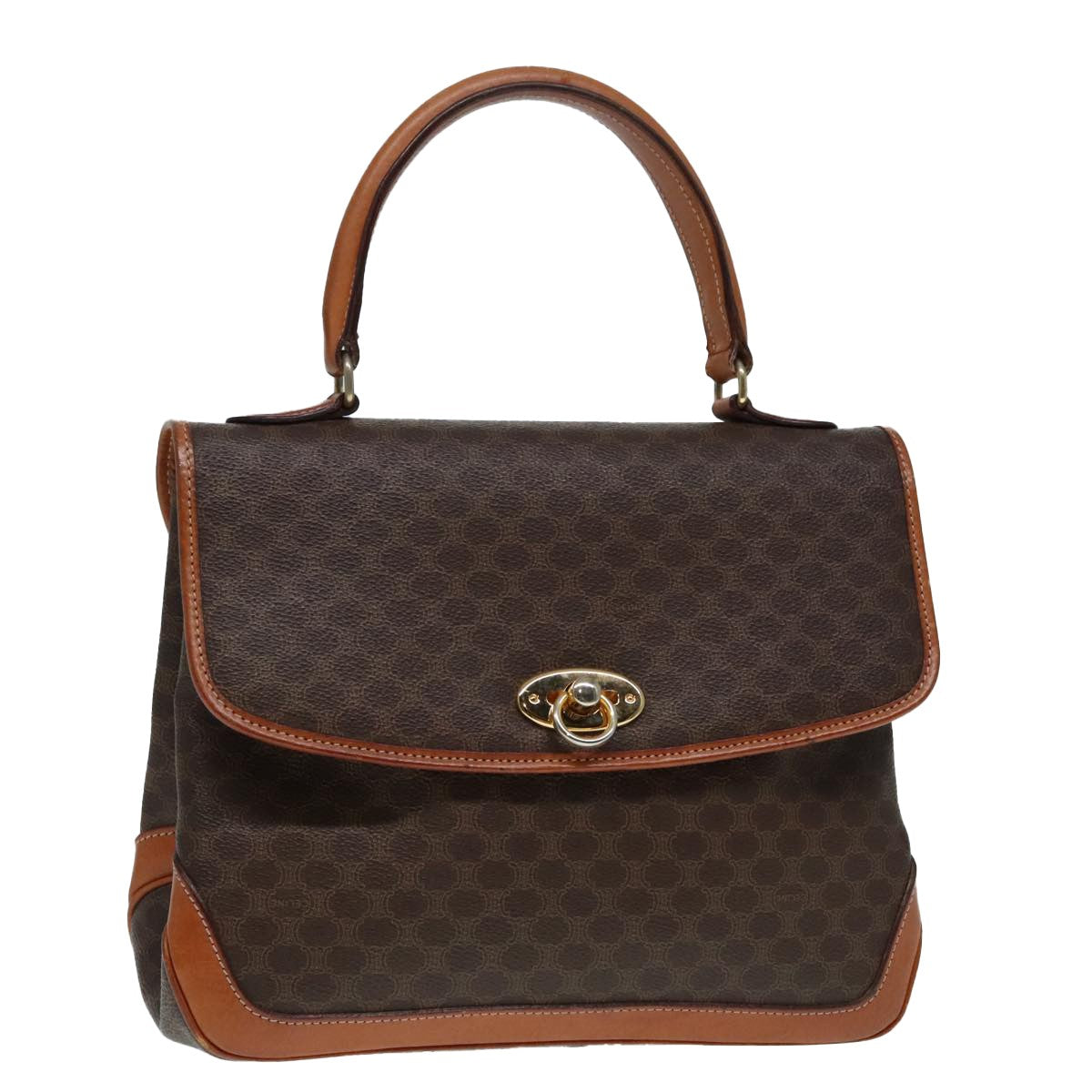 Celine Vintage Macadam Handbag Canvas and Leather, BROWN, CANVAS, Handbag