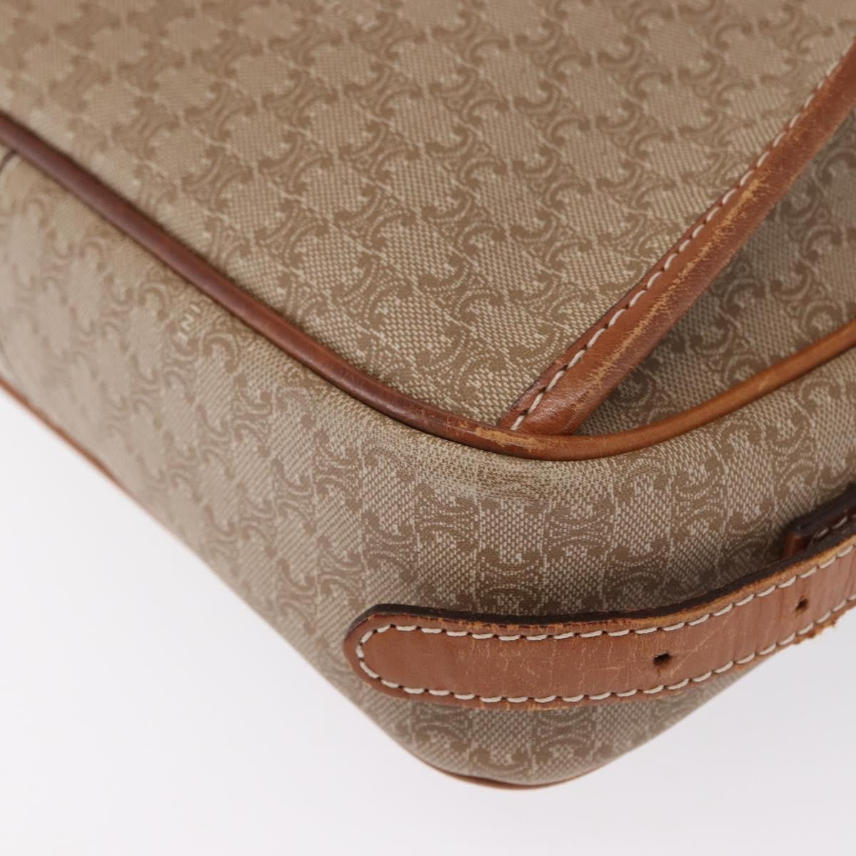 Celine Vintage Macadam Shoulder Bag Canvas and Leather, BEIGE, CANVAS, Shoulder bag