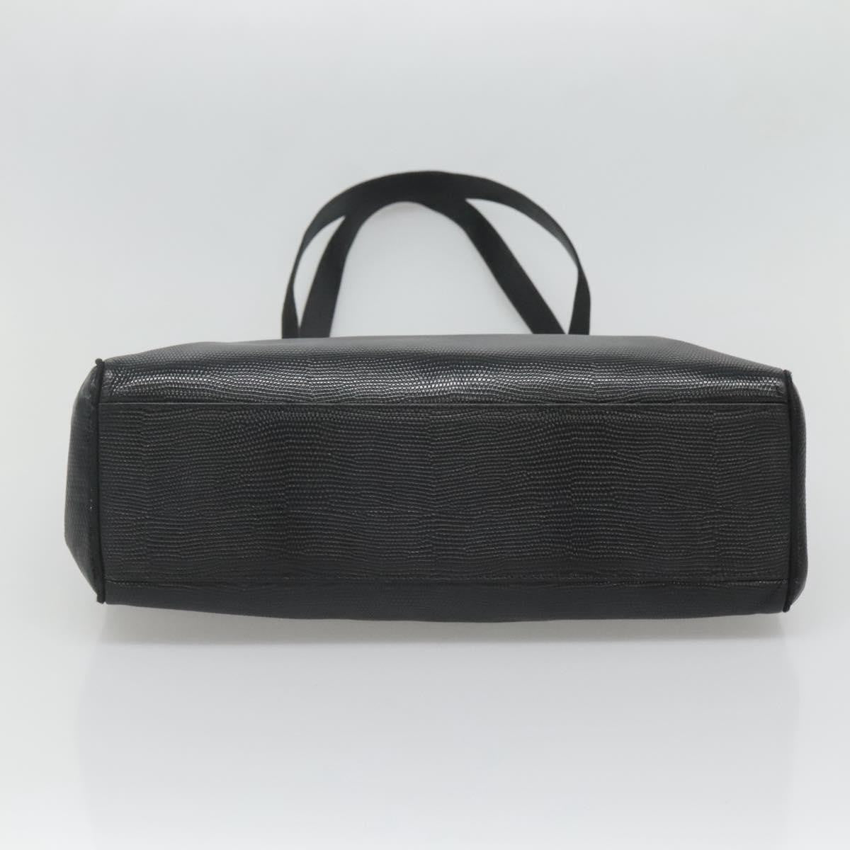 Salvatore Ferragamo Vintage Vara Bow Tote Lizard Embossed Leather, BLACK, LEATHER, Tote bag