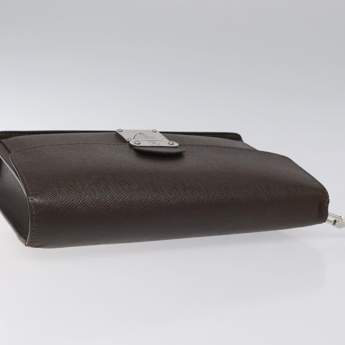 Louis Vuitton Belaia Clutch Taiga Leather, BROWN, LEATHER, Clutche & pouche